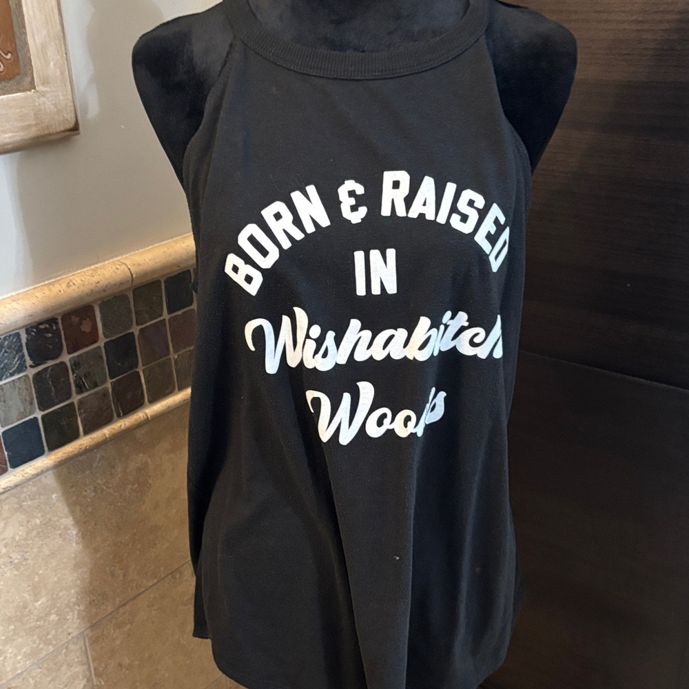 District Black Tank Top with White Text